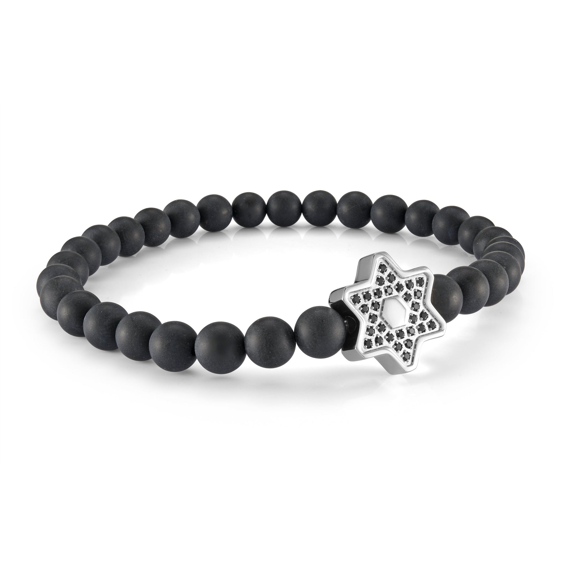 Star Of David Black Cz 6mm Beaded Bracelet