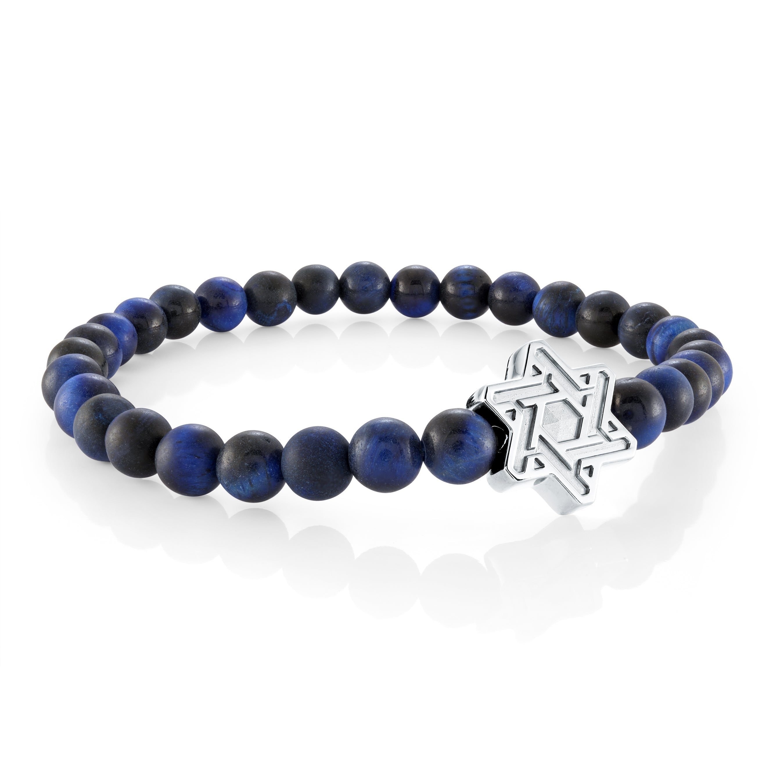 Blue Tiger Eye Beaded Star Of David Bracelet
