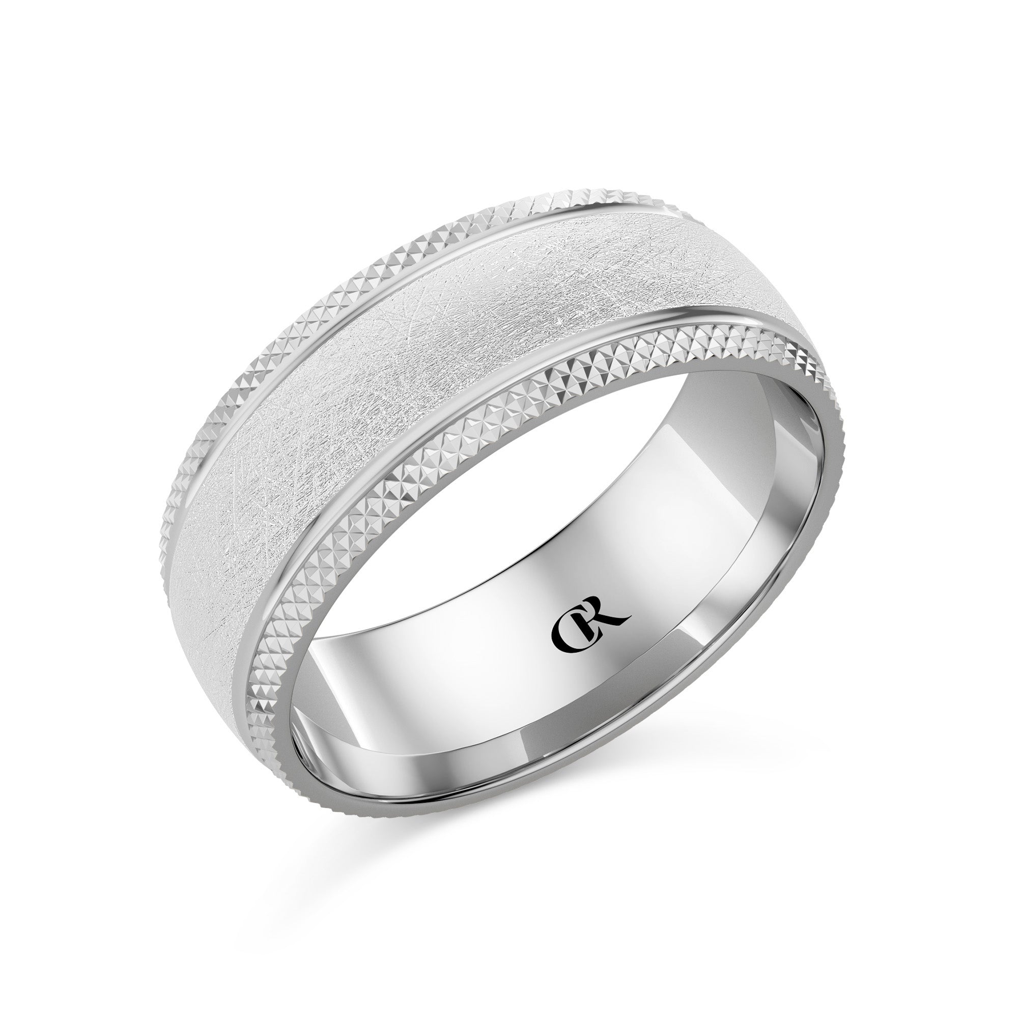 CR Collection Wedding Band CRSI-108 8mm Diamond Brush in 14K White Gold
