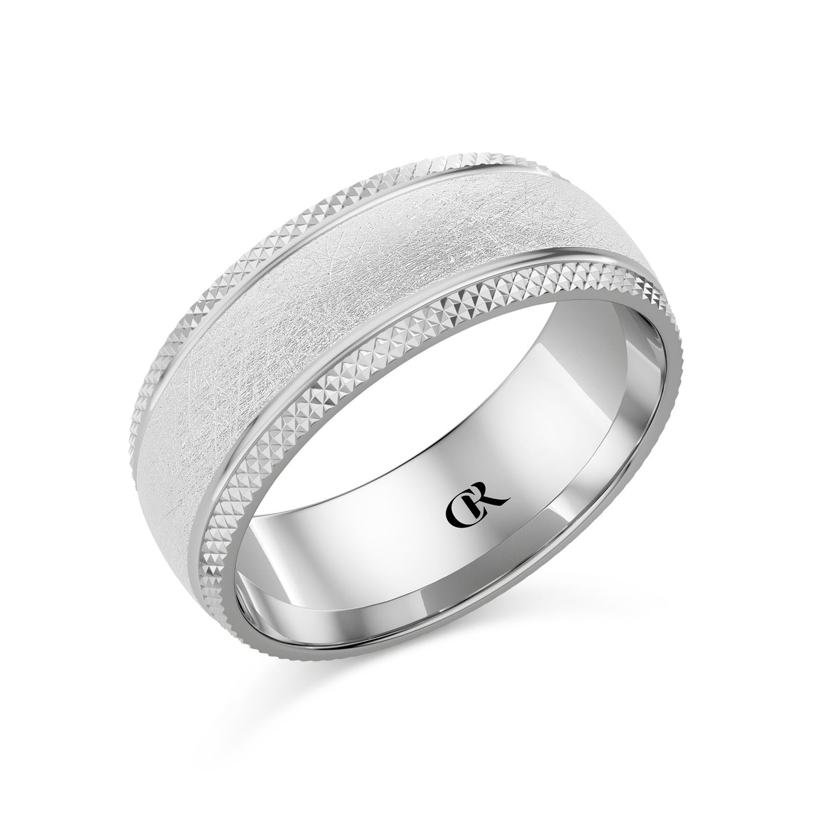 CR Collection Wedding Band CRSI-108 8mm Diamond Brush in 14K White Gold