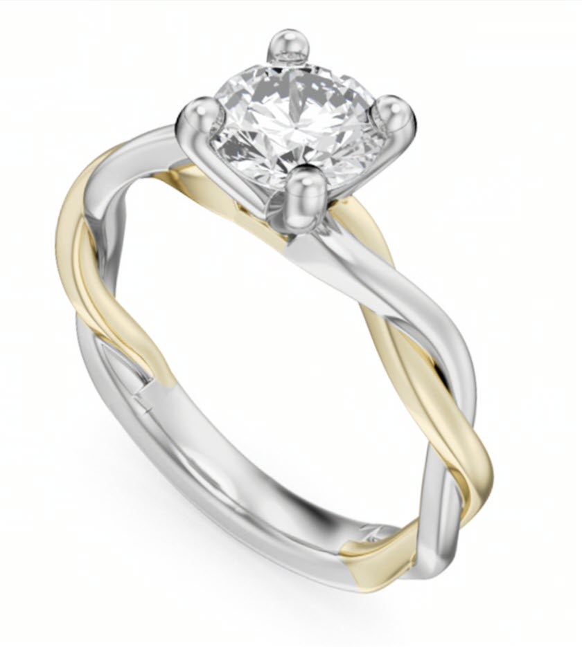 Noam Carver Engagement Ring R053-03 in 14K White with Yellow Detail