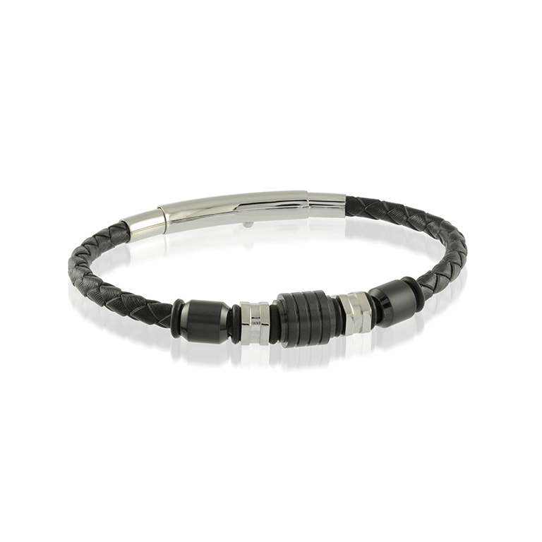 Hybrid Stainless Steel & Leather Adjustable Bracelet