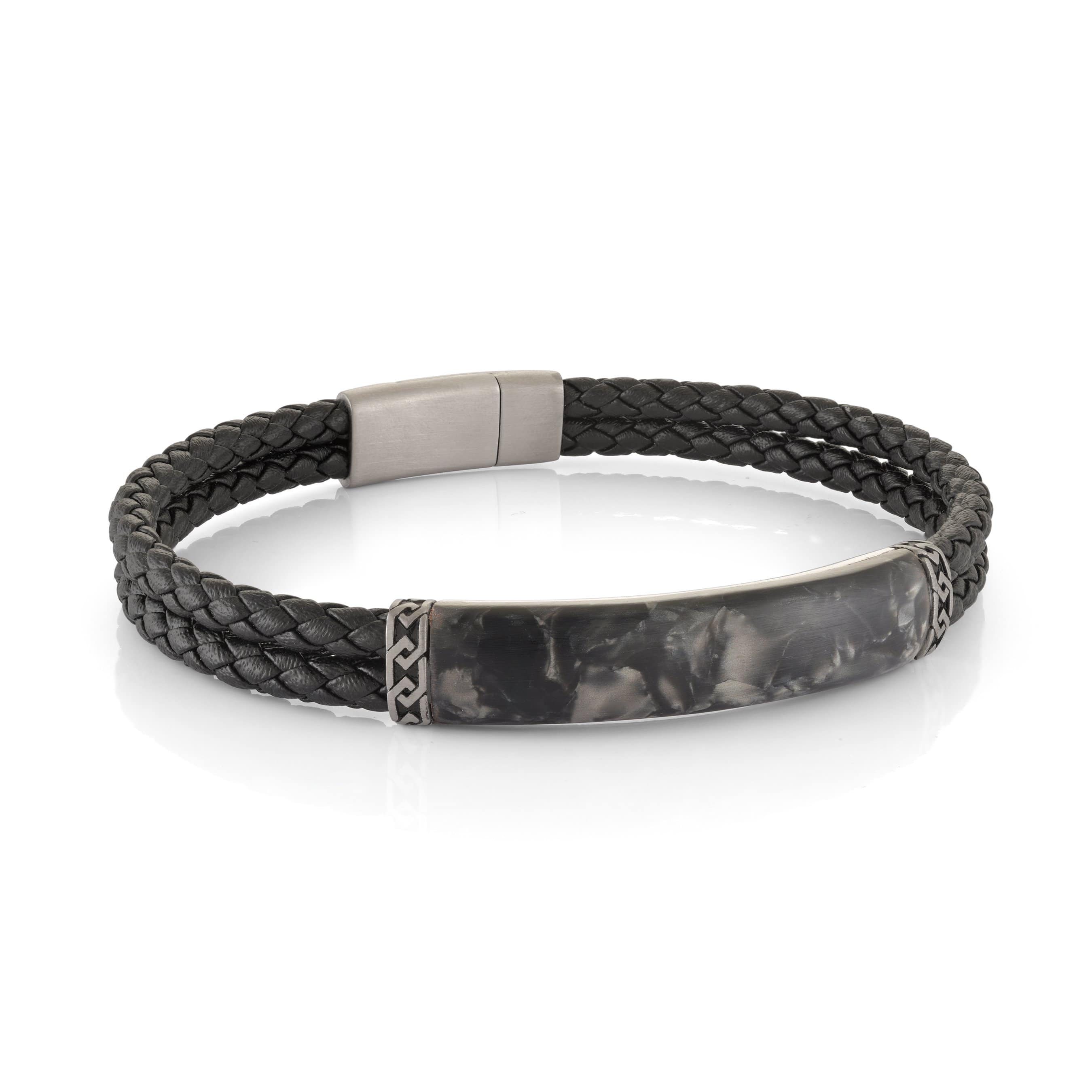 Marble-Plate Leather Bracelet 9mm