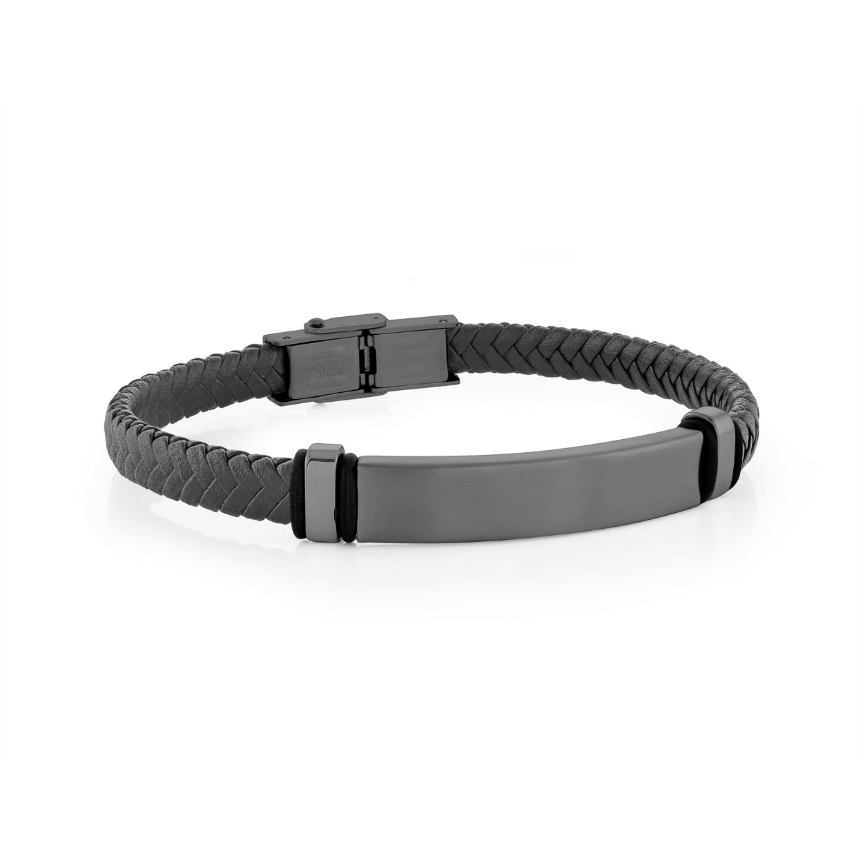 Braided Leather ID-Plate Bracelet
