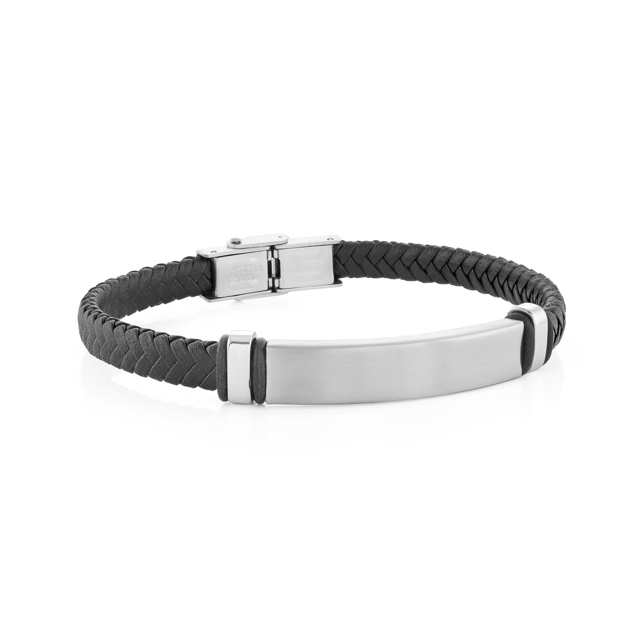 Braided Leather ID-Plate Bracelet