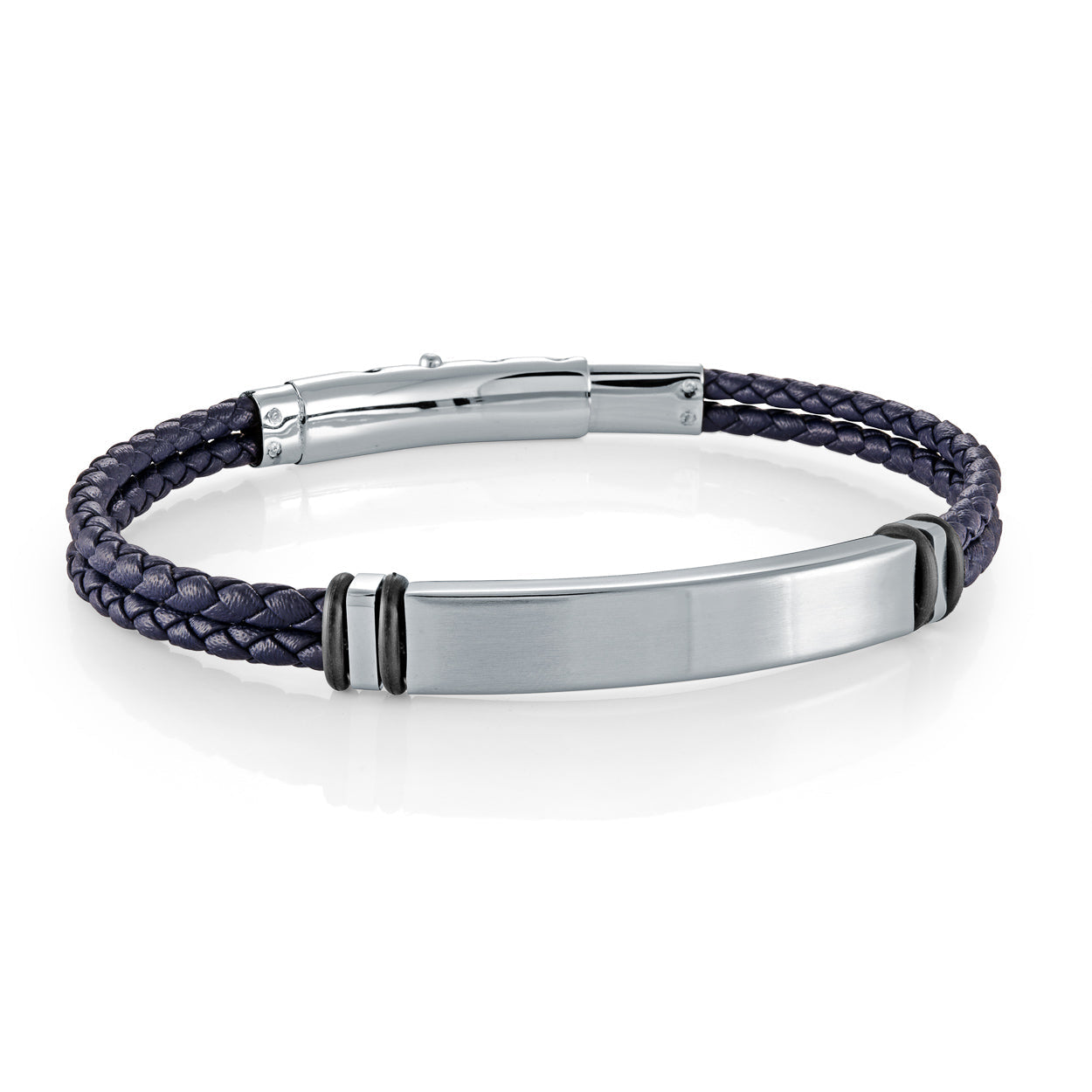 ID-Plate Adjustable Clasp Leather Bracelet