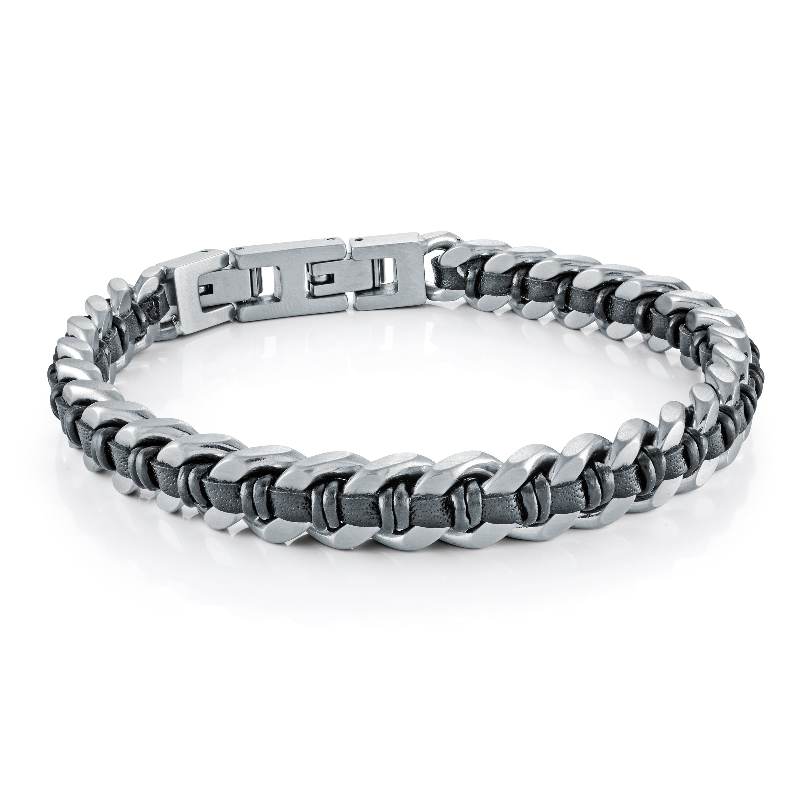 Curb Link & Leather Bracelet 8mm