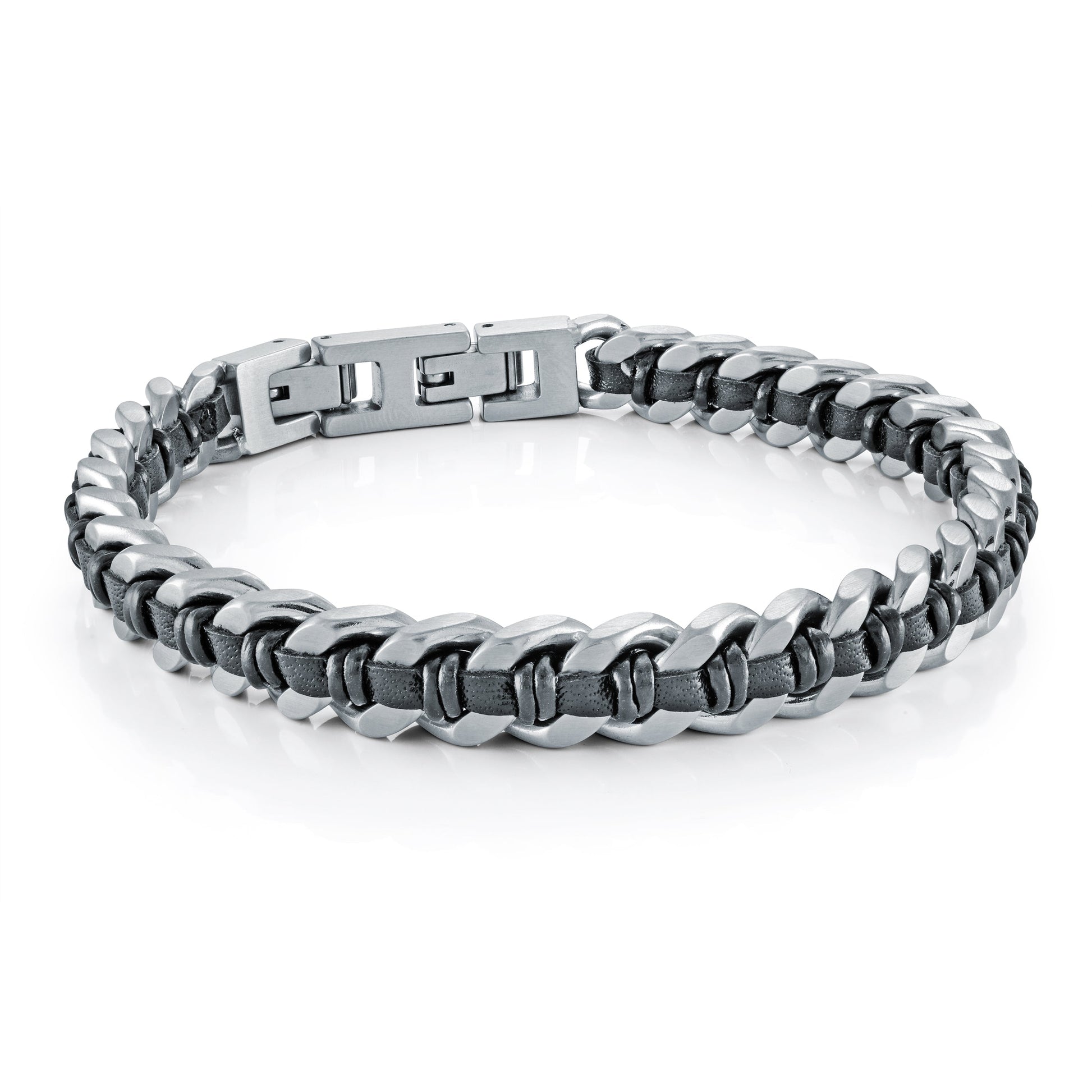 Curb Link & Leather Bracelet 8mm
