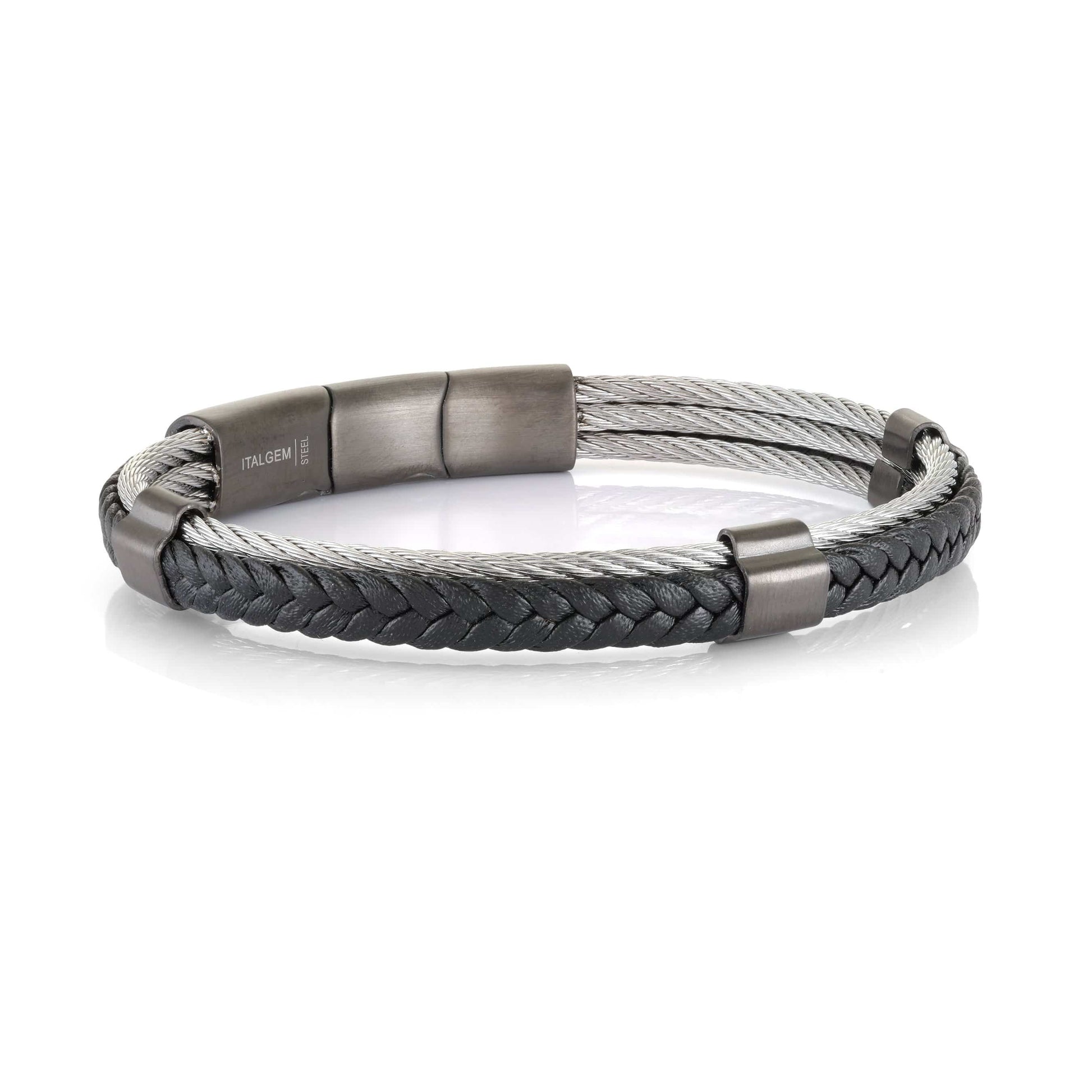 Dual Weave Leather & Cable Bracelet 7mm
