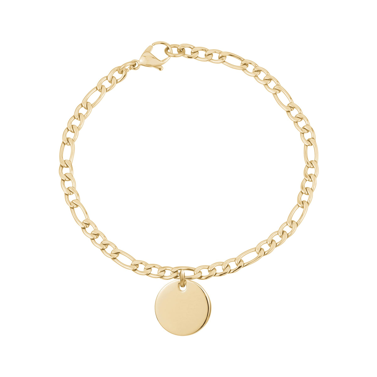 Figaro Link Bracelet + Round Charm (4Mm) - Gold
