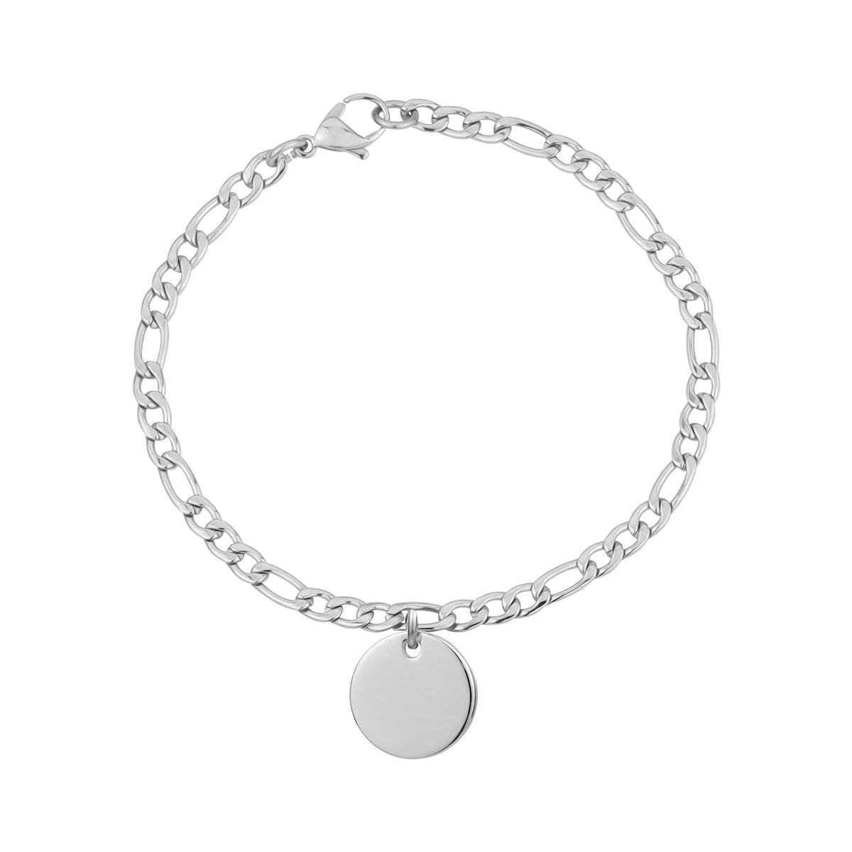 Figaro Link Bracelet + Round Charm (4Mm) - Silver