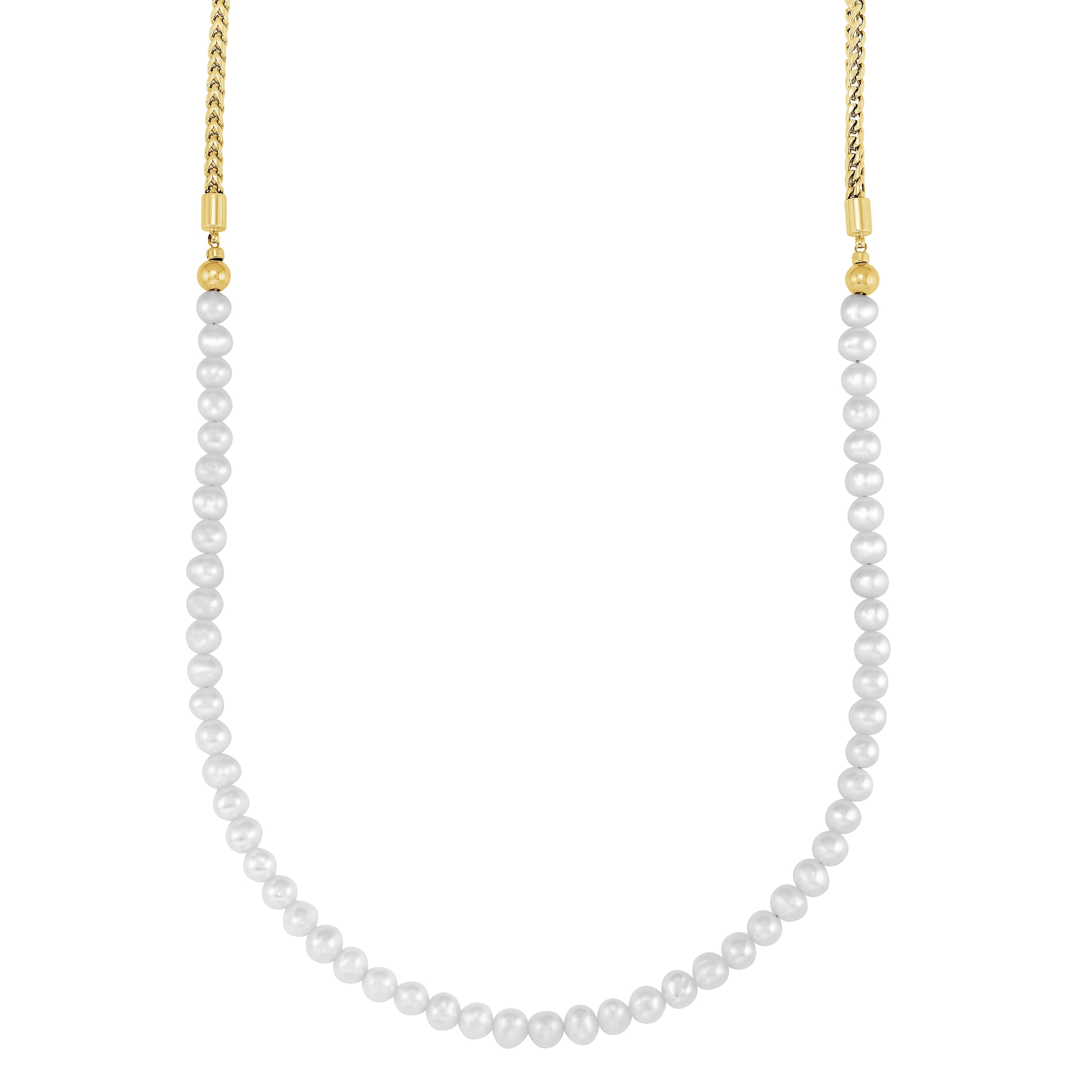 14k Gold with 6mm Freshwater Pearls Franco Chain 3.5mm