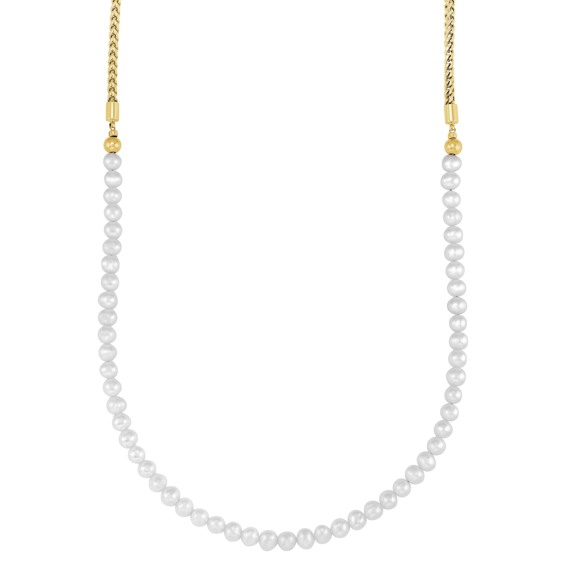 14k Gold with 6mm Freshwater Pearls Franco Chain 3.5mm