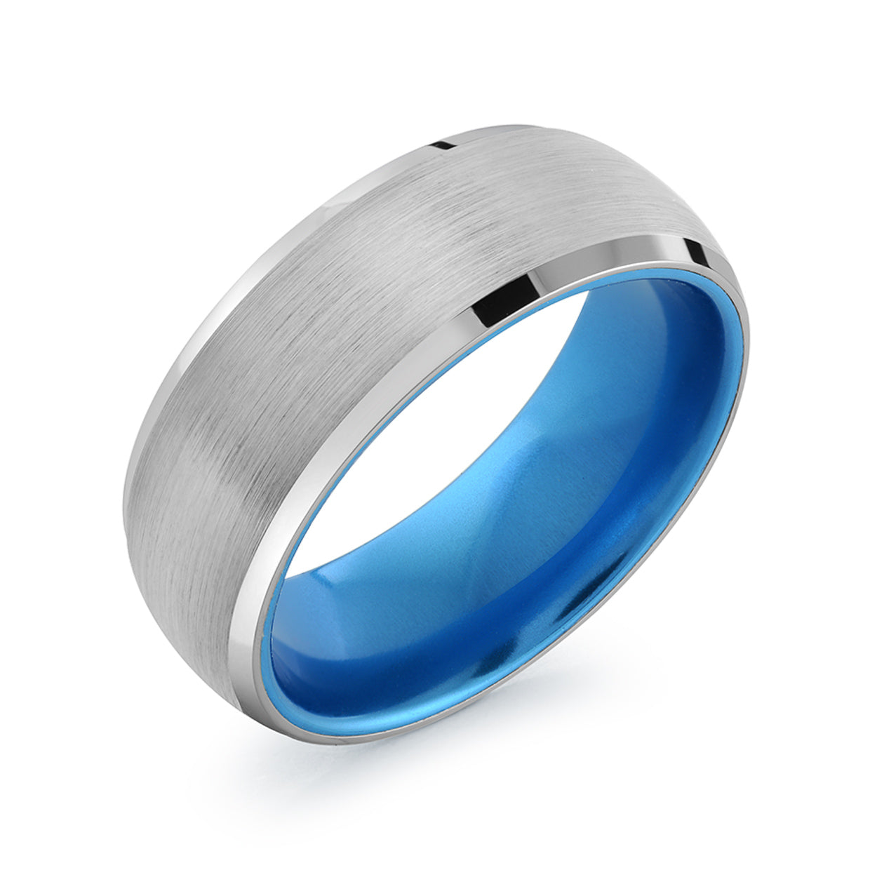 Blue Core Brushed Tungsten Ring 8mm
