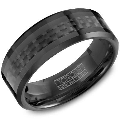 Black Ceramic with Fiber inlay TORQUE Wedding Band