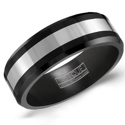 Black Ceramic & Tungsten inlay TORQUE Wedding Band