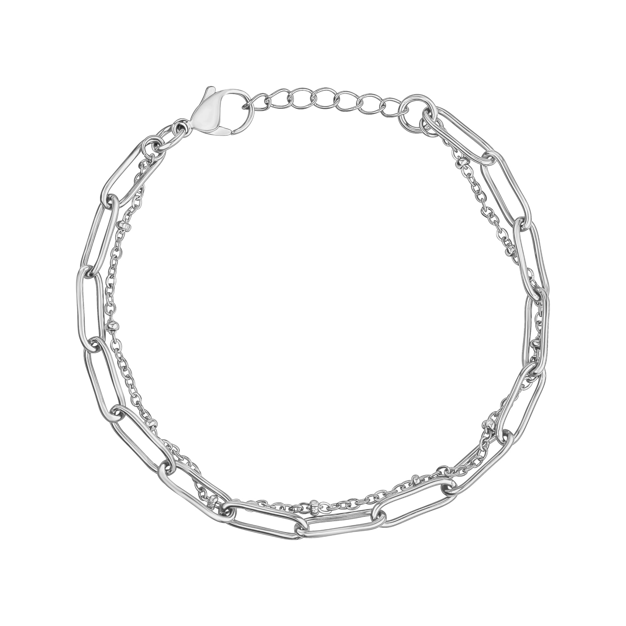 Paperclip Double Chain Bracelet - Silver
