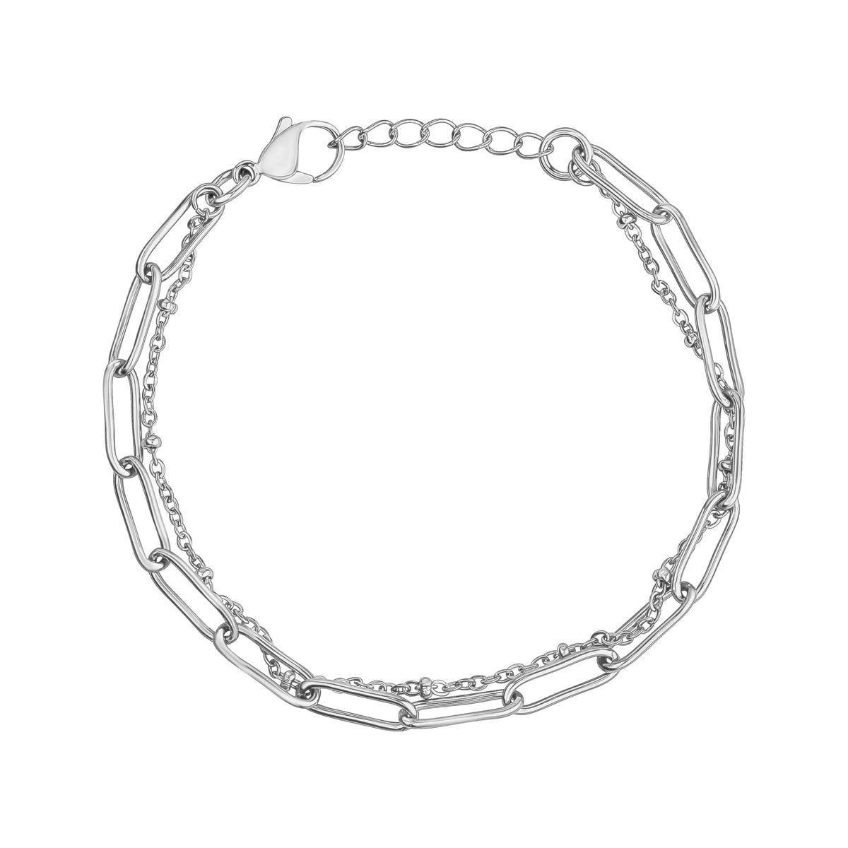Paperclip Double Chain Bracelet - Silver