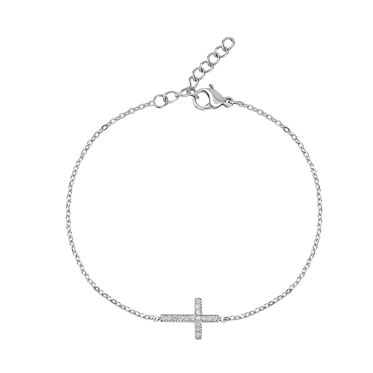 Cz Cross Bracelet - Silver