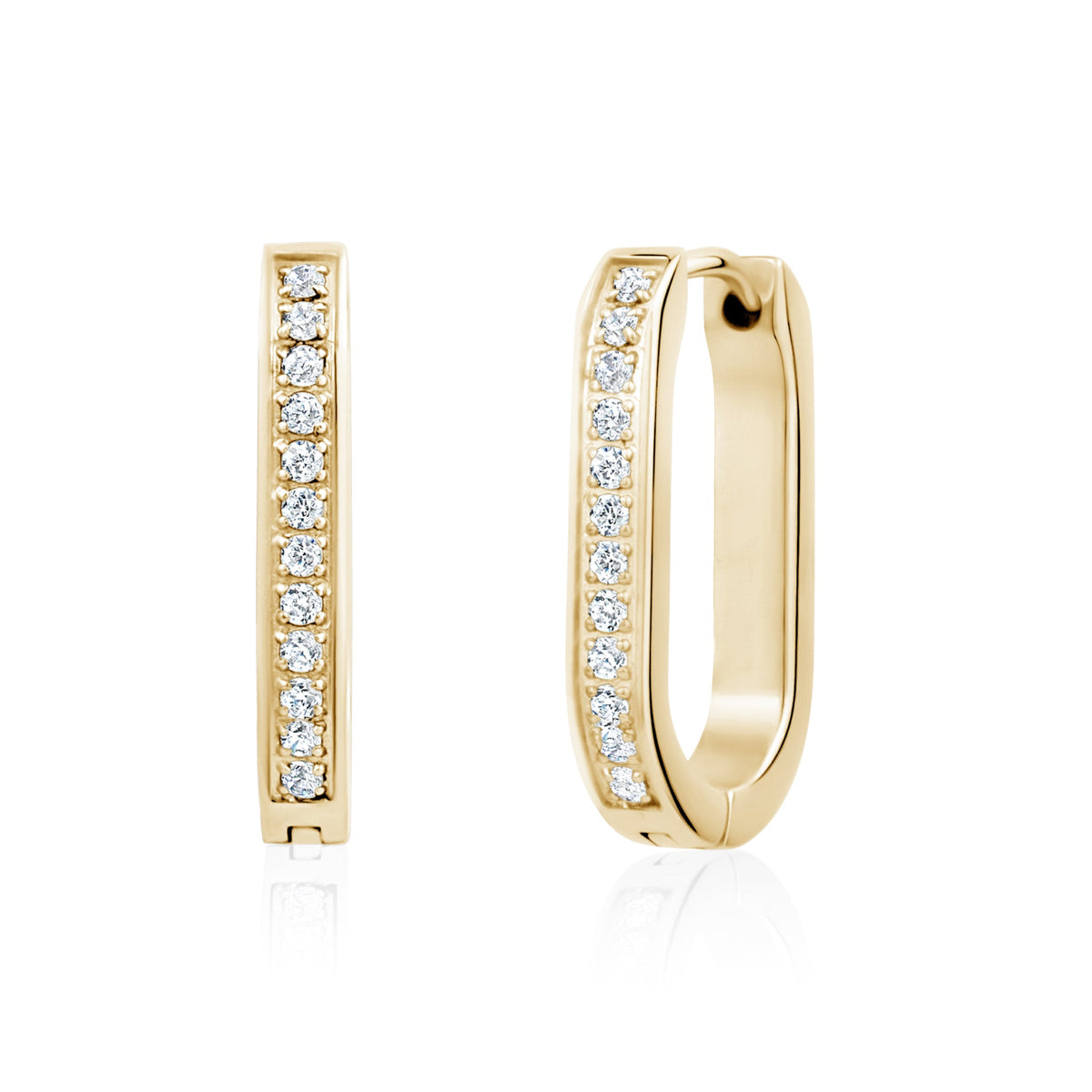 C.Z. Set Oval Huggie Earrings (21Mm) - Gold