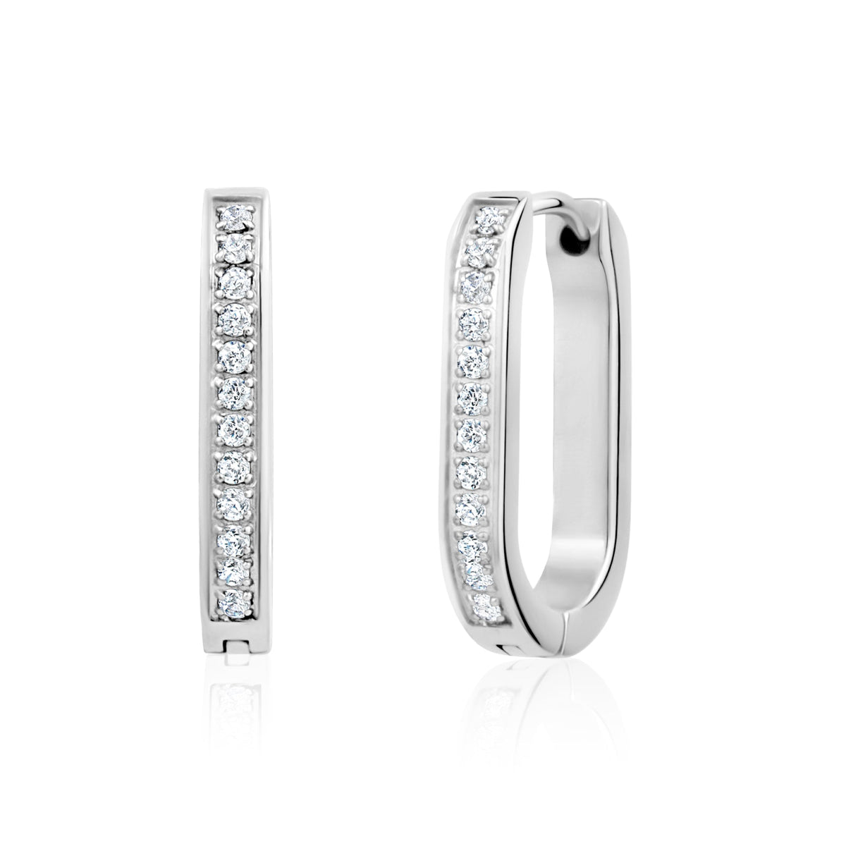 C.Z. Set Oval Huggie Earrings (21Mm) - Silver