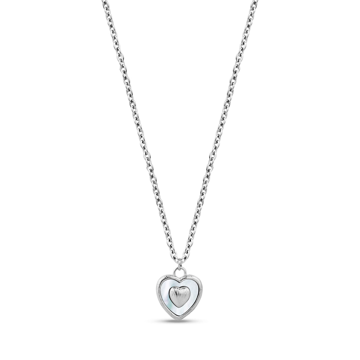 Textured Heart Pendant Necklace - Silver