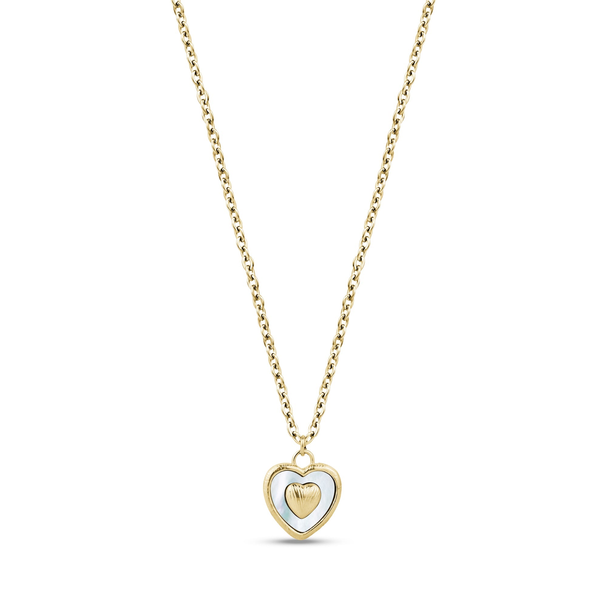 Textured Heart Pendant Necklace - Gold
