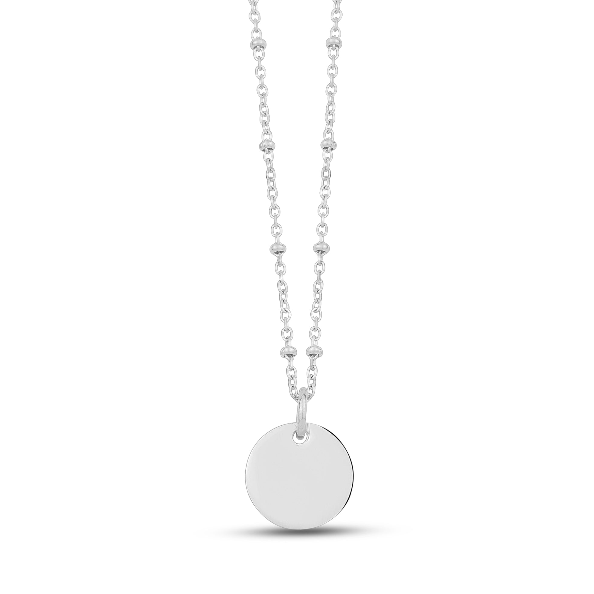 Engravable Round Pendant W/ Diamond Cut Chain - Silver
