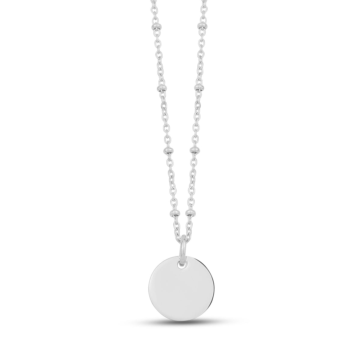 Engravable Round Pendant W/ Diamond Cut Chain - Silver