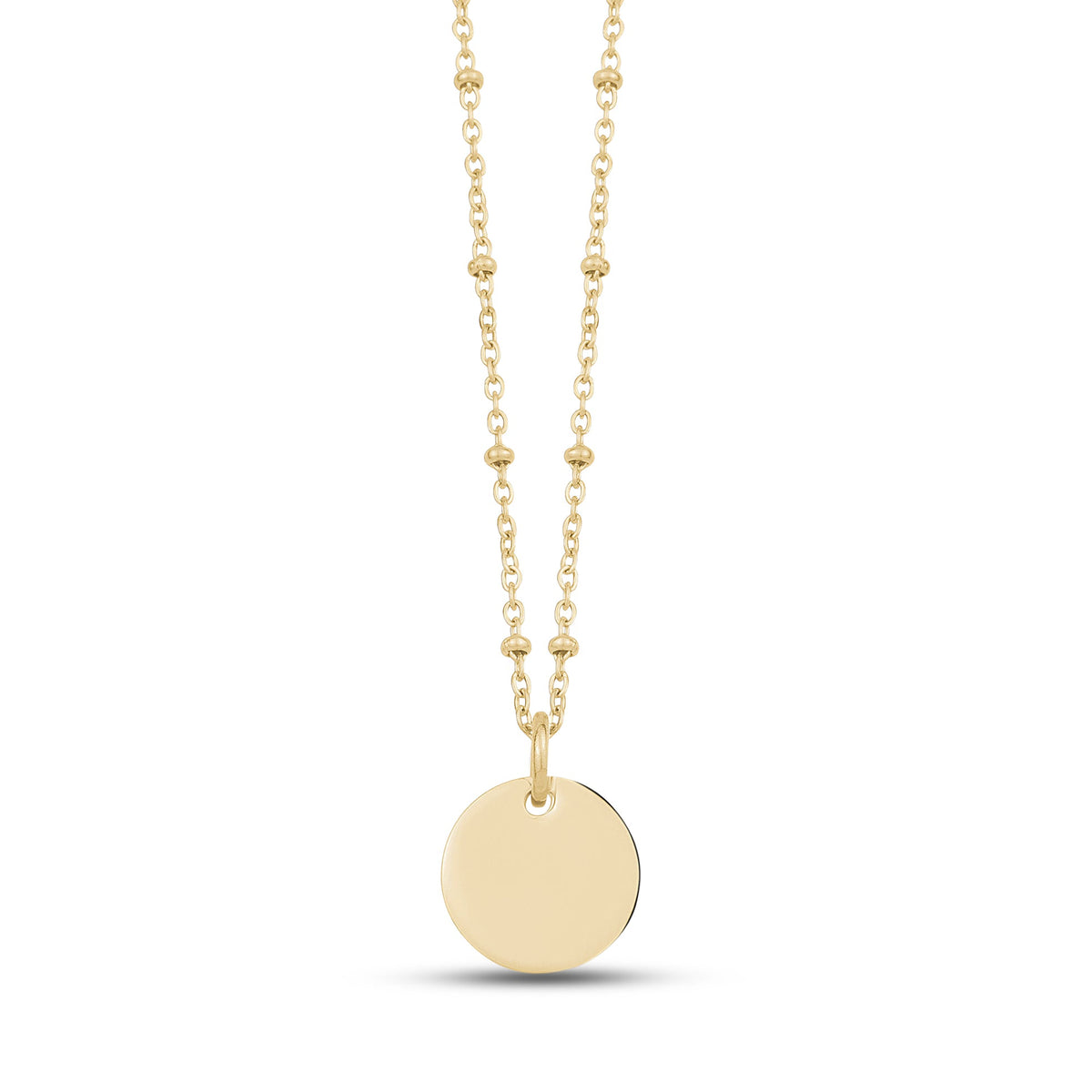 Engravable Round Pendant W/ Diamond Cut Chain - Gold