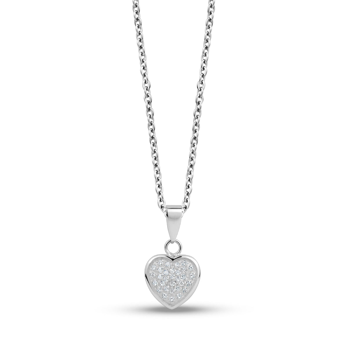 C.Z. Paved Heart Pendant - Silver