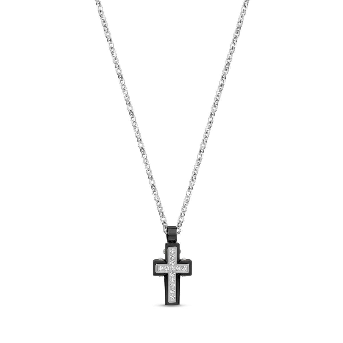 Stone Set Ashes Cross Pendant - Black