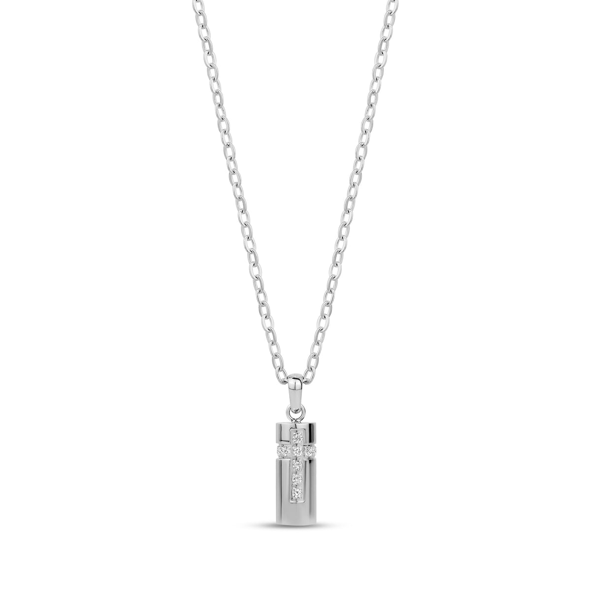 Cz Cross Cremation Capsule - Silver