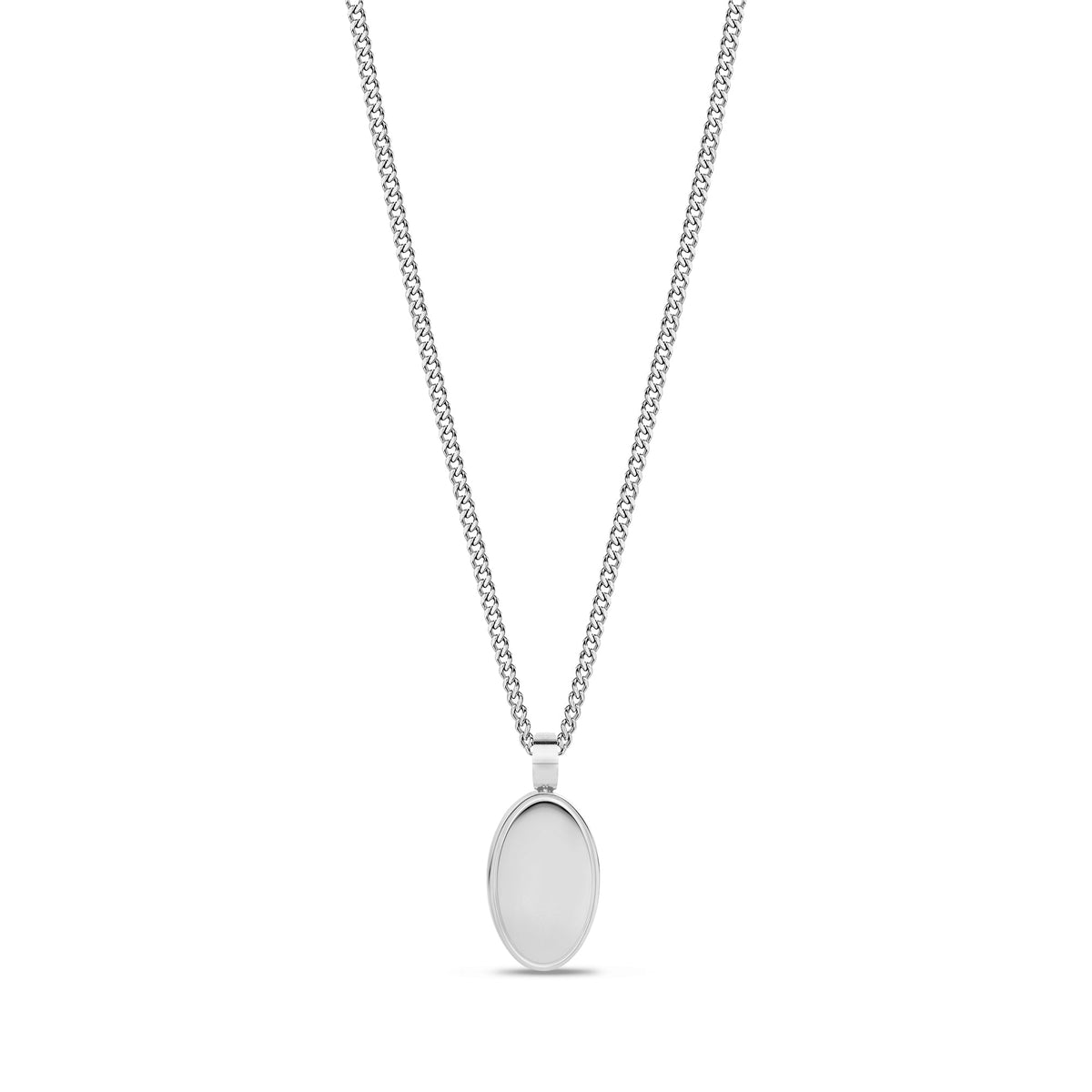 Engravable Oval Pendant Necklace - Silver