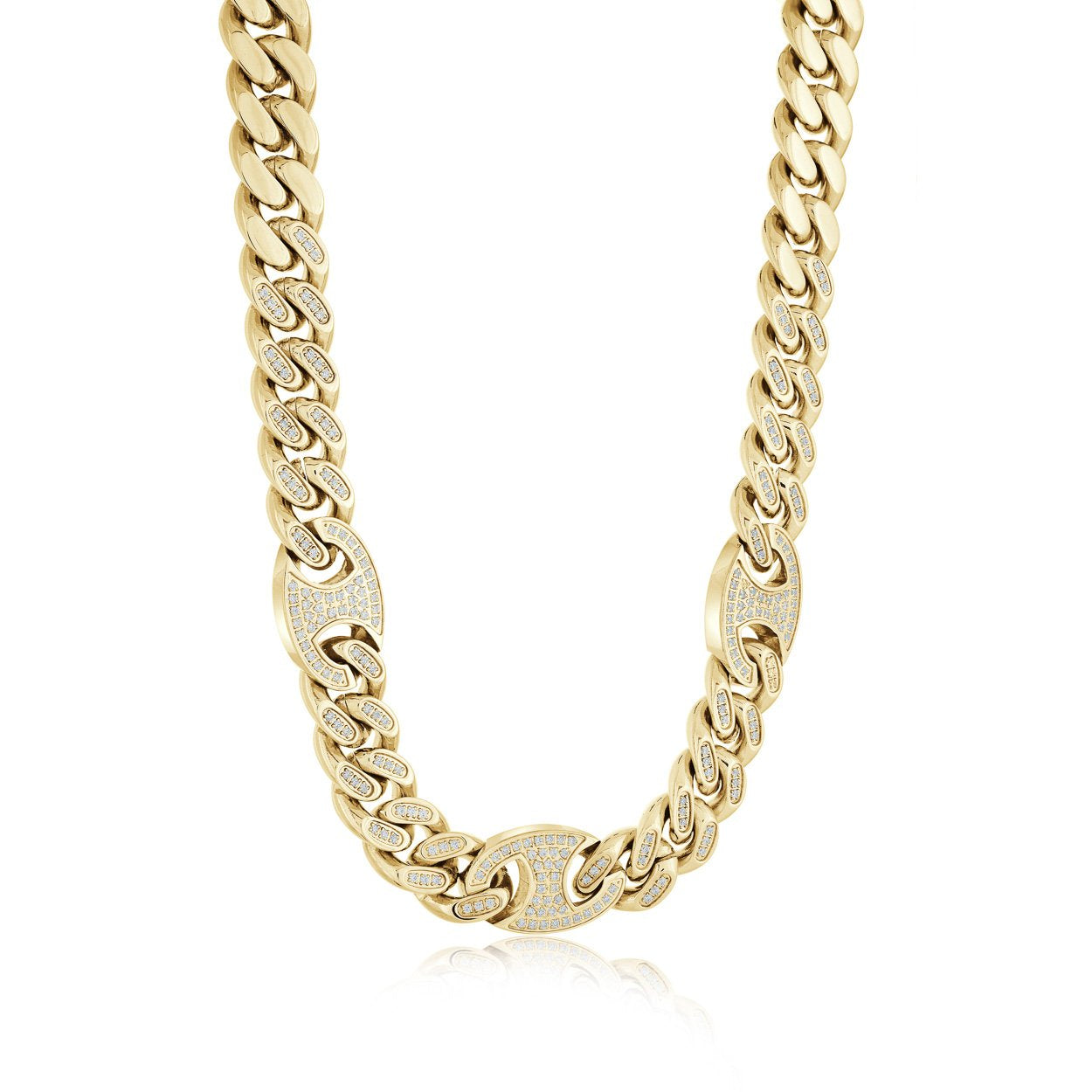 14K Gold Half Iced Mariner Chain 10mm