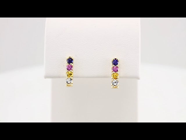 14K Natural Multi-Gemstone Bar Earrings