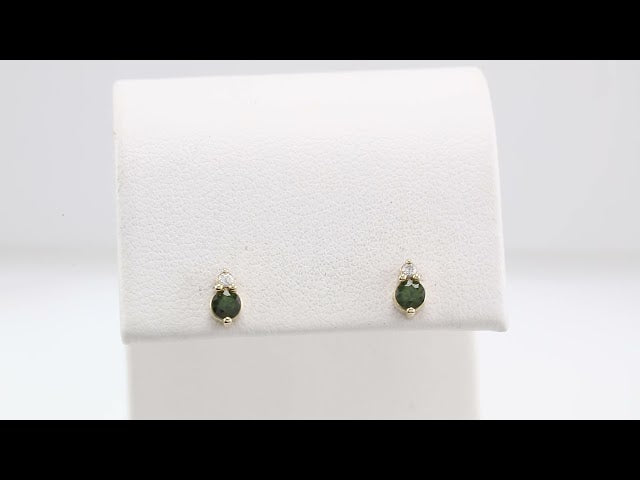 14K Natural Green Sapphire & .03 CTW Natural Diamond Earrings