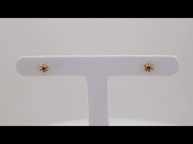 14K Imitation Blue Sapphire September Birthstone Flower Earrings