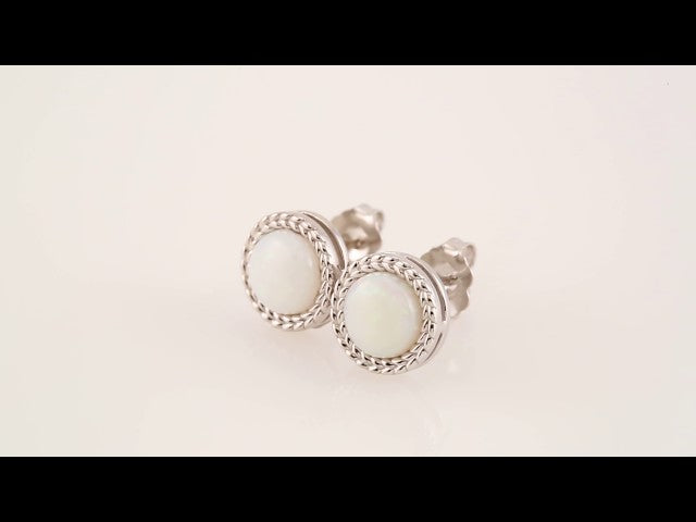 14K Natural Opal Bezel-Set Leaf Earrings