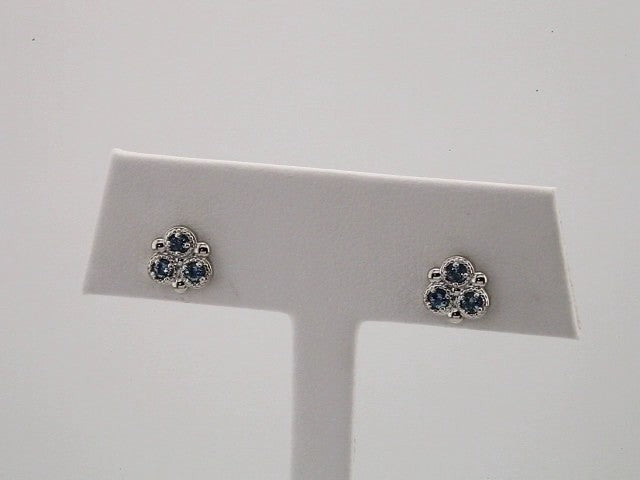 14K Natural Aquamarine Three-Stone Earrings
