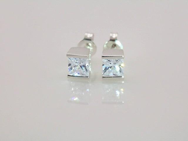 Sterling Silver Square Imitation Cubic Zirconia Earrings