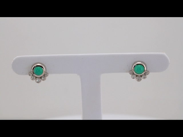 14K Natural Green Chrysoprase & 1/8 CTW Natural Diamond Earrings