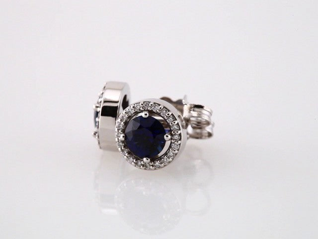 14K Natural Blue Sapphire & 1/10 CTW Natural Diamond Earrings