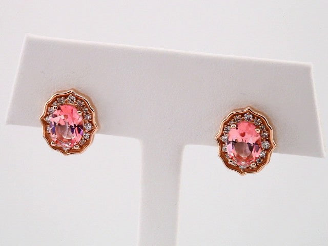 14K Natural Peach Morganite & 1/3 CTW Natural Diamond Earrings