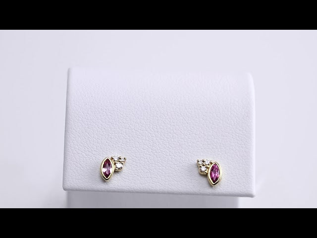 14K Natural Pink Tourmaline & .05 CTW Natural Diamond Earrings