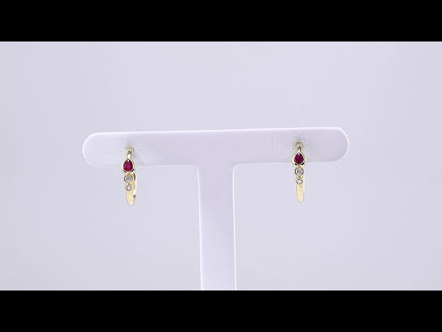 14K Natural Ruby & 1/10 CTW Natural Diamond Bezel-Set Hoop Earrings