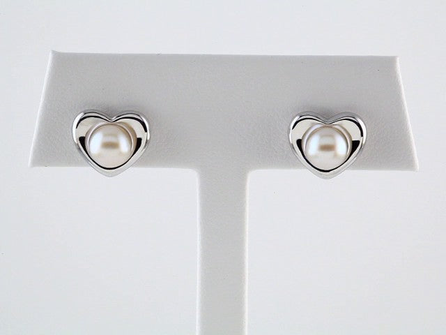 Sterling Silver Cultured Freshwater Pearl Heart Earrings