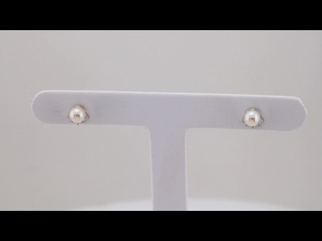 14K Cultured Freshwater Cultured Pearl & .08 CTW Natural Diamond Earrings
