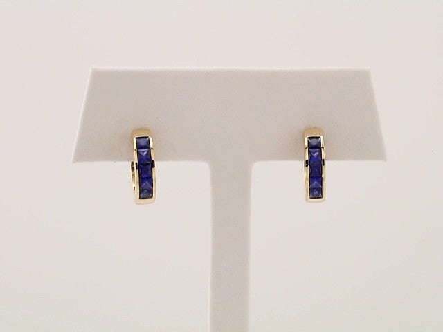 14K Lab-Grown Blue Sapphire Hoop Earrings