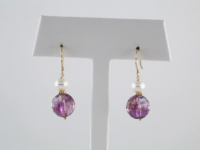 14K Natural Amethyst & Cultured Freshwater Pearl Earrings